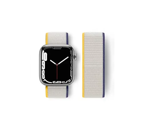 Apple Watch 38mm Hasırlı Cırtcırtlı Kordon - Sarı-Beyaz