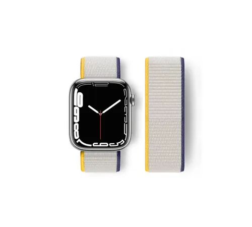 Apple Watch 38mm Hasırlı Cırtcırtlı Kordon - Sarı-Beyaz