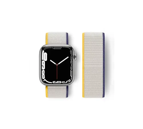 Apple Watch 38mm Hasırlı Cırtcırtlı Kordon - Sarı-Beyaz