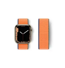 Apple Watch 38mm Hasırlı Cırtcırtlı Kordon - Lacivert-Turuncu