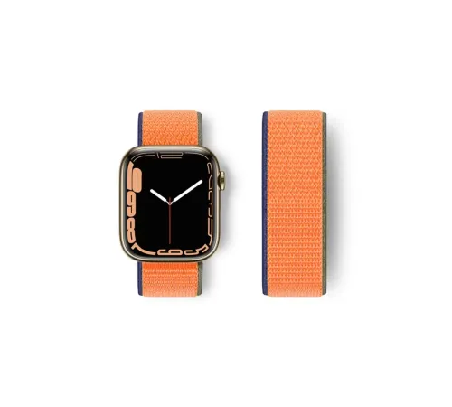 Apple Watch 38mm Hasırlı Cırtcırtlı Kordon - Lacivert-Turuncu
