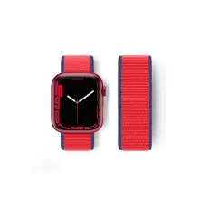 Apple Watch 38mm Hasırlı Cırtcırtlı Kordon - Lacivert-Kırmızı
