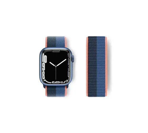 Apple Watch 38mm Hasırlı Cırtcırtlı Kordon - Siyah-Mavi