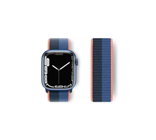 Apple Watch 38mm Hasırlı Cırtcırtlı Kordon - Siyah-Mavi