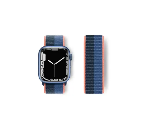 Apple Watch 38mm Hasırlı Cırtcırtlı Kordon - Siyah-Mavi