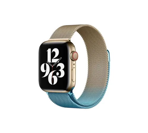 Apple Watch 38mm Metal Mıknatıslı Kordon - Metalik Gold-Mavi