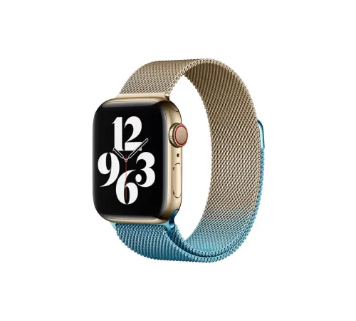 Apple Watch 38mm Metal Mıknatıslı Kordon - Metalik Gold-Mavi