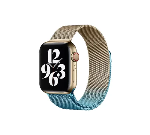 Apple Watch 38mm Metal Mıknatıslı Kordon - Metalik Gold-Mavi