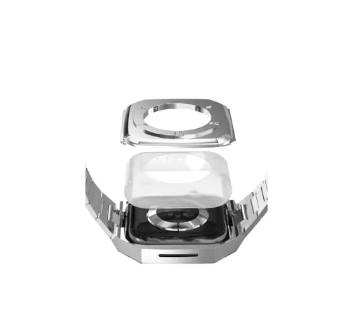 Apple Watch 44mm Metal Petek Kasalı Kordon - Gümüş