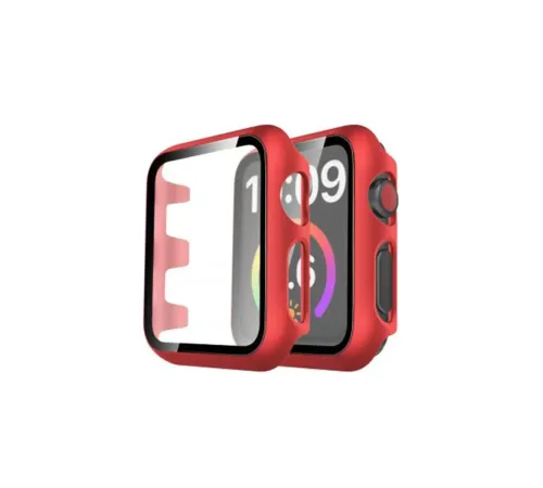Apple Watch 41mm Camlı Kasa Ekran Koruyucu - Kırmızı