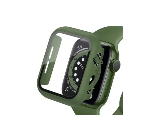 Apple Watch 45mm Camlı Kasa Ekran Koruyucu - Koyu Yeşil
