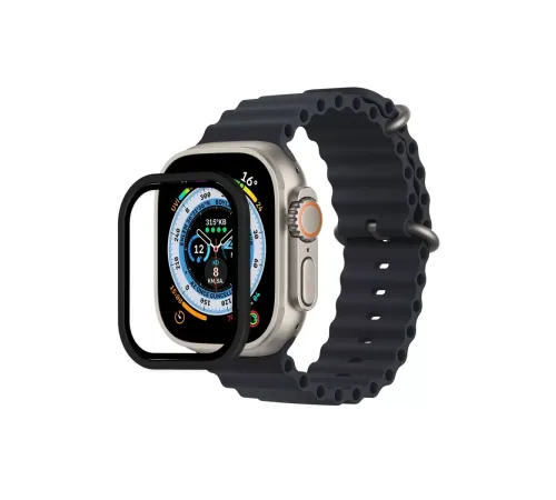Apple Watch Ultra 49mm Alüminyum Kasa Cam Ekran Koruyucu - Siyah