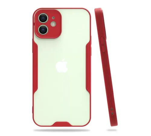 Apple iPhone 12 Kılıf Platin Silikon - Kırmızı