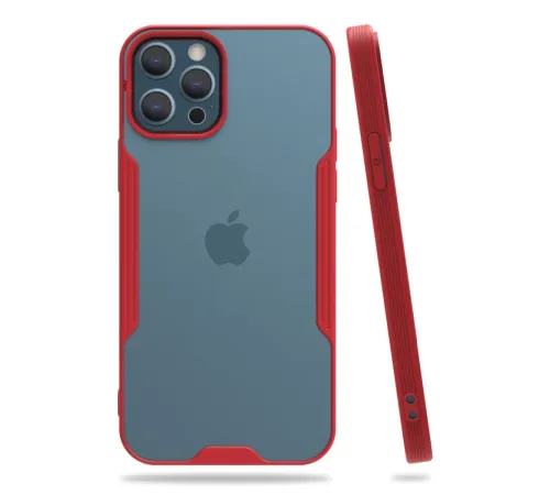 Apple iPhone 12 Pro Max Kılıf Platin Silikon - Kırmızı