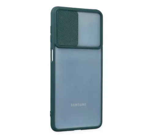 Samsung Galaxy M52 5G Kılıf Palm Buzlu Kamera Sürgülü Silikon - Yeşil