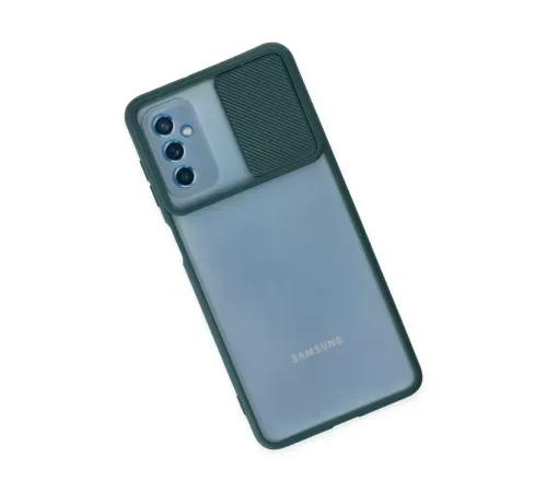 Samsung Galaxy M52 5G Kılıf Palm Buzlu Kamera Sürgülü Silikon - Yeşil