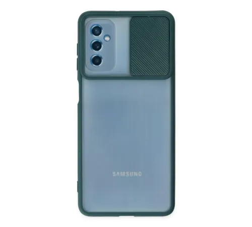 Samsung Galaxy M52 5G Kılıf Palm Buzlu Kamera Sürgülü Silikon - Yeşil
