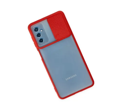 Samsung Galaxy M52 5G Kılıf Palm Buzlu Kamera Sürgülü Silikon - Kırmızı