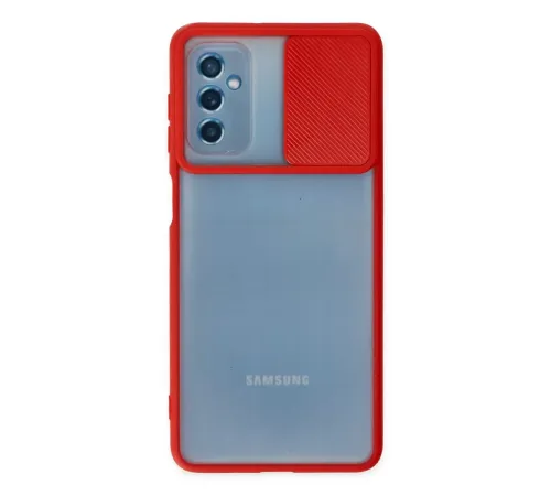 Samsung Galaxy M52 5G Kılıf Palm Buzlu Kamera Sürgülü Silikon - Kırmızı