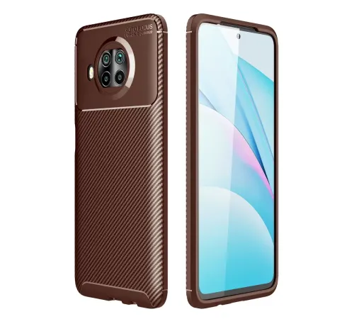Xiaomi Mi 10T Lite Kılıf Auto Focus Karbon Kapak - Kahverengi