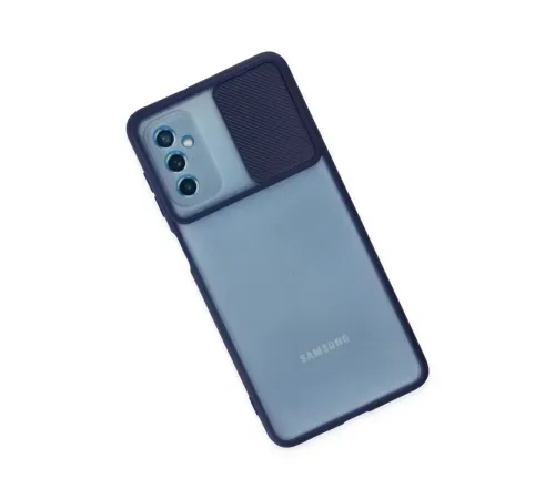 Samsung Galaxy M52 5G Kılıf Palm Buzlu Kamera Sürgülü Silikon - Lacivert