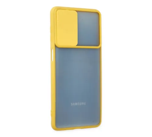 Samsung Galaxy M52 5G Kılıf Palm Buzlu Kamera Sürgülü Silikon - Sarı