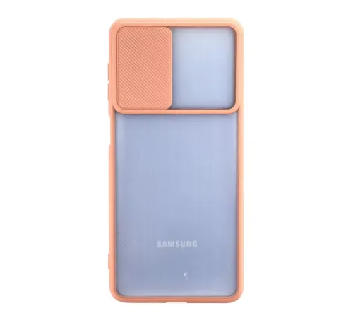 Samsung Galaxy M52 5G Kılıf Palm Buzlu Kamera Sürgülü Silikon - Pembe
