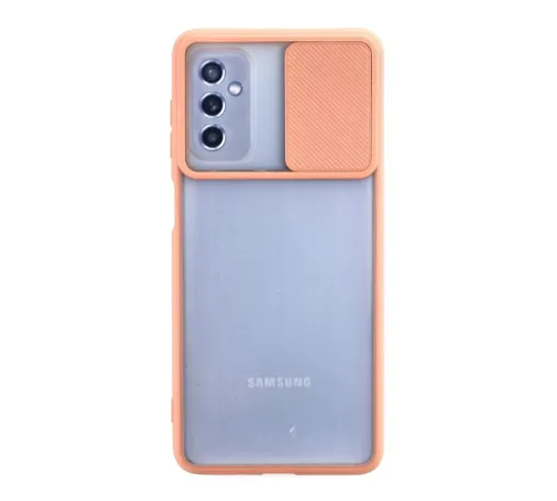 Samsung Galaxy M52 5G Kılıf Palm Buzlu Kamera Sürgülü Silikon - Pembe