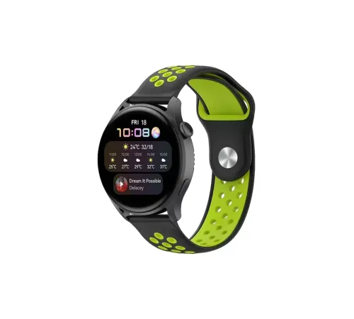 Watch 20mm Spor Delikli Kordon - Siyah-Yeşil