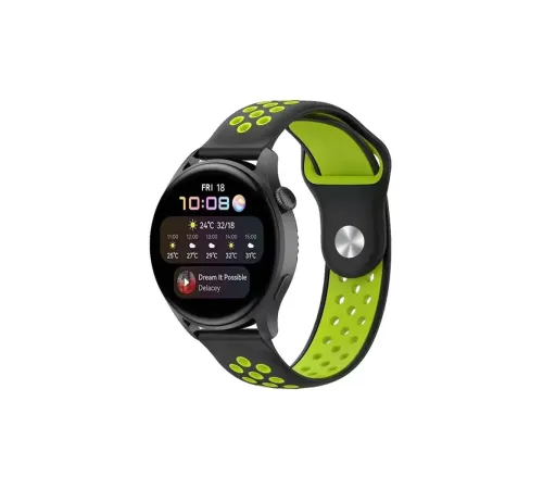 Watch 20mm Spor Delikli Kordon - Siyah-Yeşil
