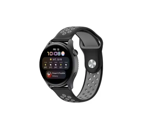 Watch 20mm Spor Delikli Kordon - Siyah-Gri
