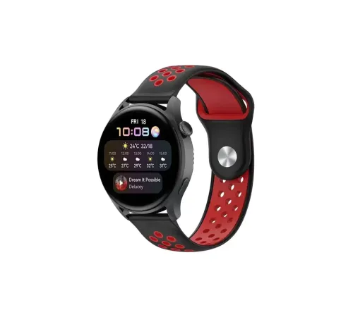 Watch 20mm Spor Delikli Kordon - Siyah-Kırmızı