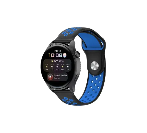 Watch 20mm Spor Delikli Kordon - Siyah-Mavi