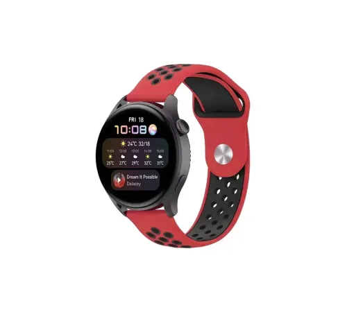 Watch 20mm Spor Delikli Kordon - Kırmızı-Siyah