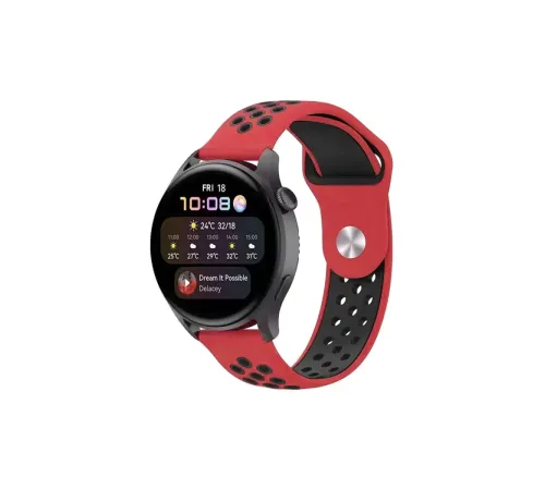 Watch 20mm Spor Delikli Kordon - Kırmızı-Siyah