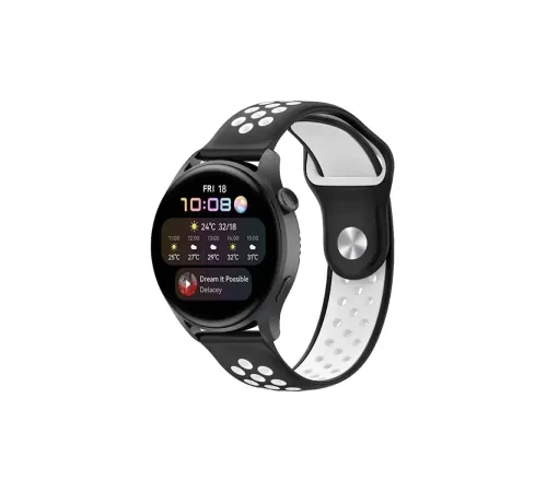 Watch 20mm Spor Delikli Kordon - Siyah-Beyaz