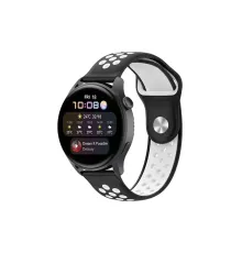 Watch 20mm Spor Delikli Kordon - Siyah-Beyaz