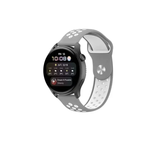Watch 20mm Spor Delikli Kordon - Gri-Beyaz