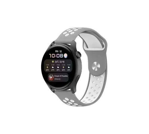 Watch 20mm Spor Delikli Kordon - Gri-Beyaz