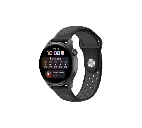 Watch 20mm Spor Delikli Kordon - Siyah-Füme