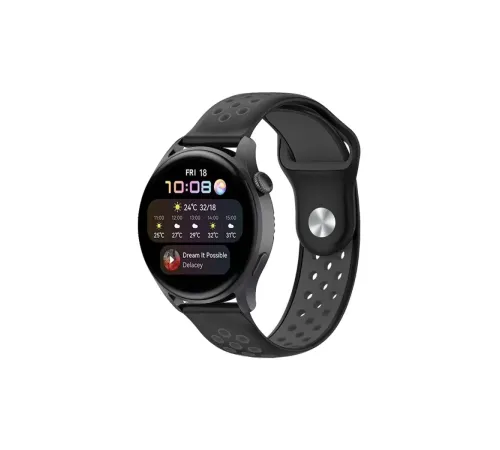 Watch 20mm Spor Delikli Kordon - Siyah-Füme