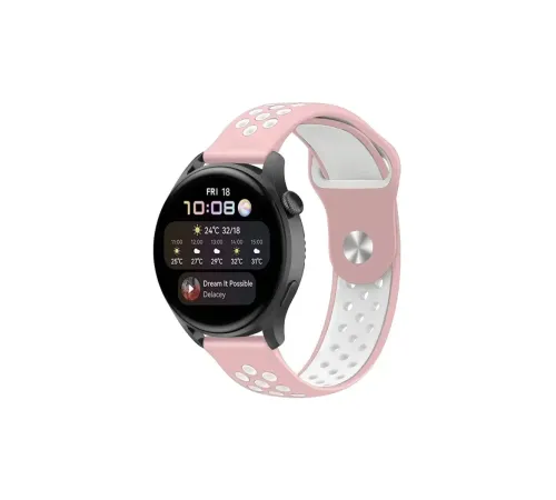 Watch 22mm Spor Delikli Kordon - Pembe-Beyaz