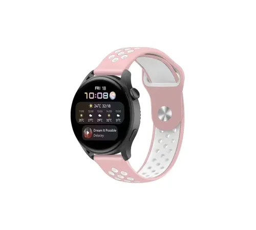 Watch 22mm Spor Delikli Kordon - Pembe-Beyaz