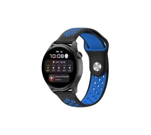 Watch 22mm Spor Delikli Kordon - Siyah-Mavi