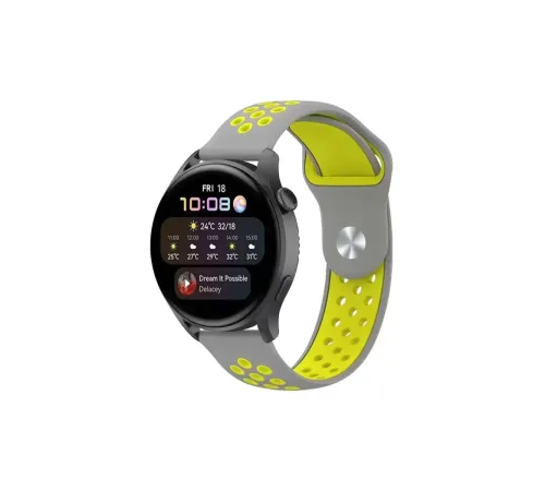 Watch 22mm Spor Delikli Kordon - Gri-Yeşil