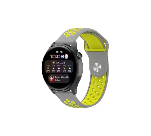 Watch 22mm Spor Delikli Kordon - Gri-Yeşil