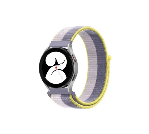 Samsung Galaxy Watch 4 Hasırlı Cırtcırtlı Kordon - Gri-Beyaz