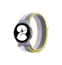 Samsung Galaxy Watch 4 Hasırlı Cırtcırtlı Kordon - Gri-Beyaz