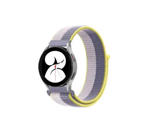 Samsung Galaxy Watch 4 Hasırlı Cırtcırtlı Kordon - Gri-Beyaz