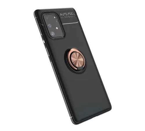 Samsung Galaxy A91 / S10 Lite Kılıf Range Yüzüklü Silikon - Siyah-Gold